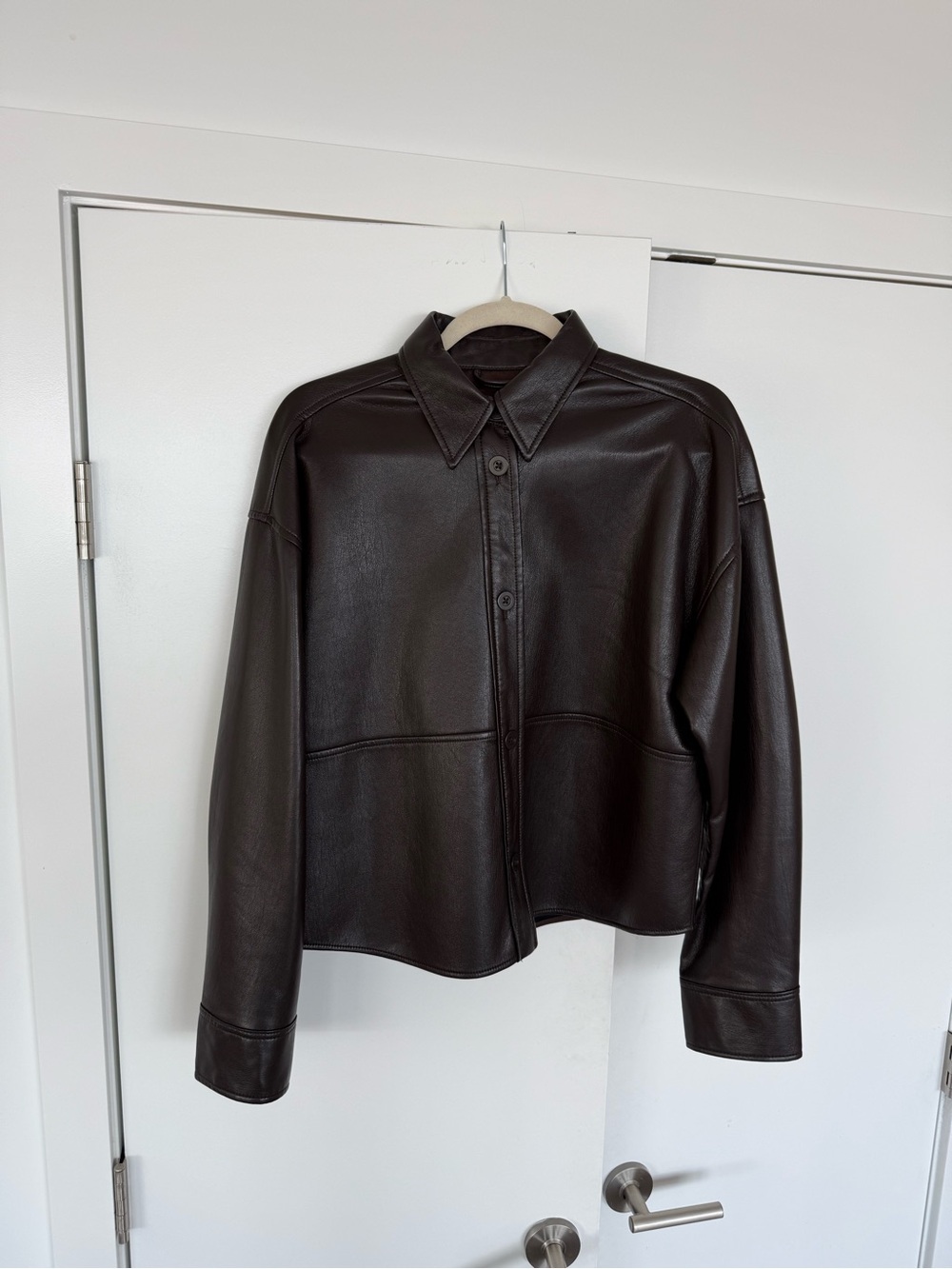 Babaton Dark Brown Faux Leather Button-Front Jacket